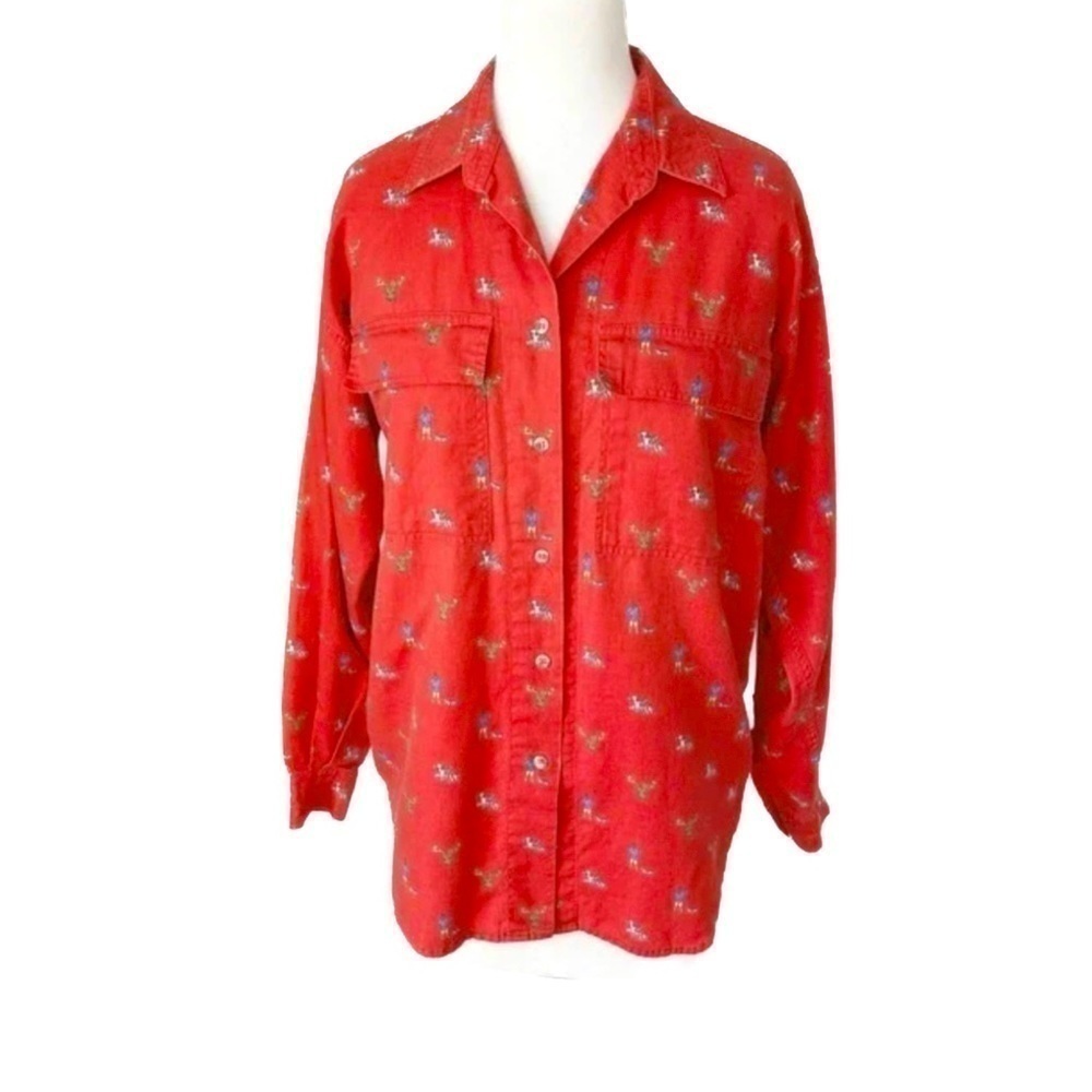 RED Long Sleeve, Dog & Moose Print Liz Wear Shirt